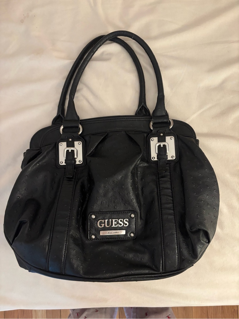 GUESS Black Shoulder Tote with Silver Hardware